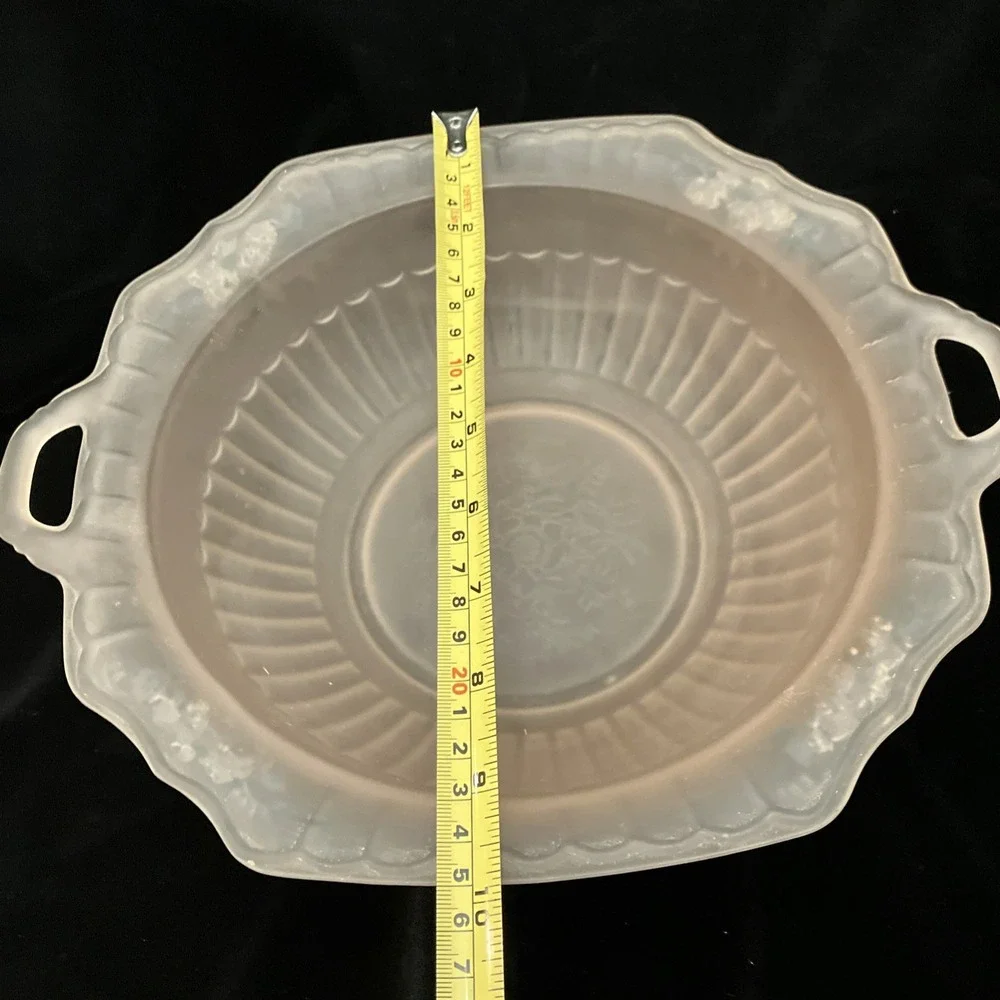 VTG Pink Satin Open Rose Depression Frosted Glass EAPG Reverse Painted Bowl 10